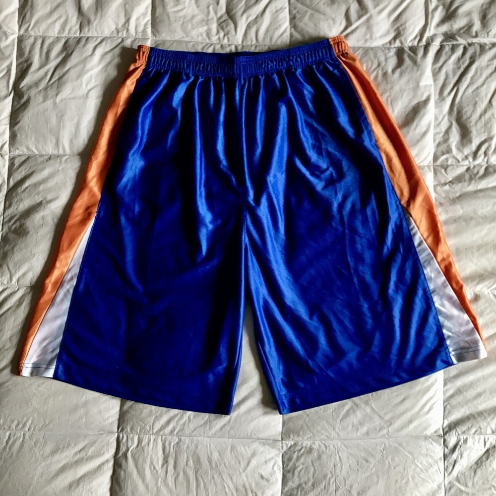 PBX Pro Shiny Silky Dazzle Basketball Shorts Mens XXL Blue Orange White Y2K EUC